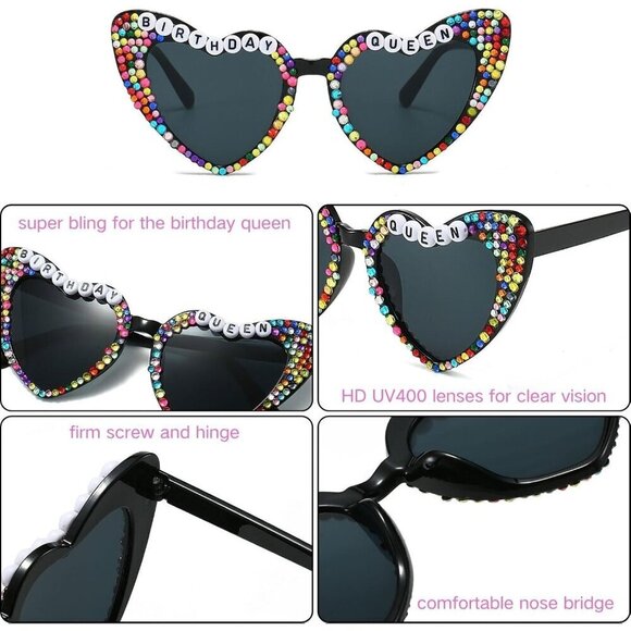 ?Women Black Heart Shaped Sunglasses Birthday Queen Glasses Heart Sunglasses main image 5